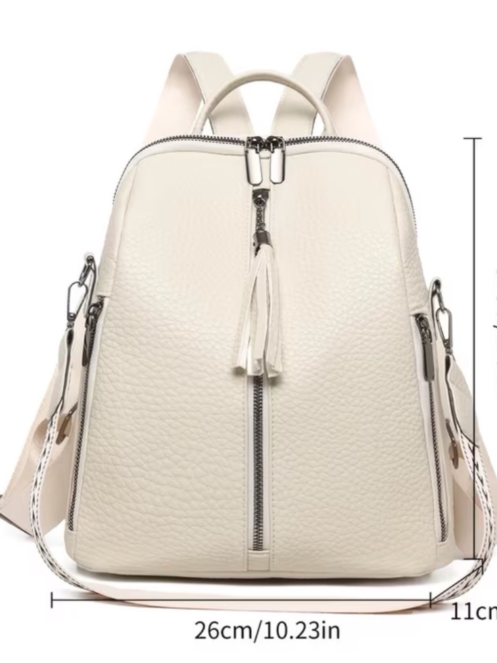 Creamy-White Women's Leather Backpack Purse - Picture 5 of 8